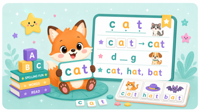 Fuchs mit Buchstabierübungs-Illustration
