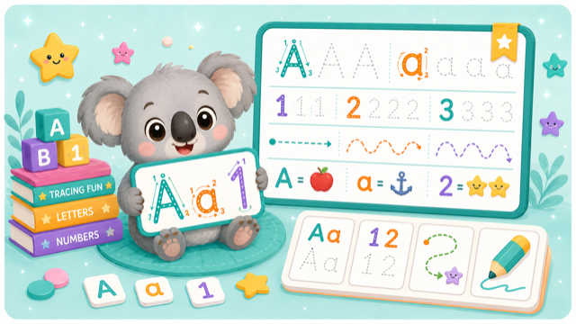 Koala avec un tableau pour tracer lettres et nombres